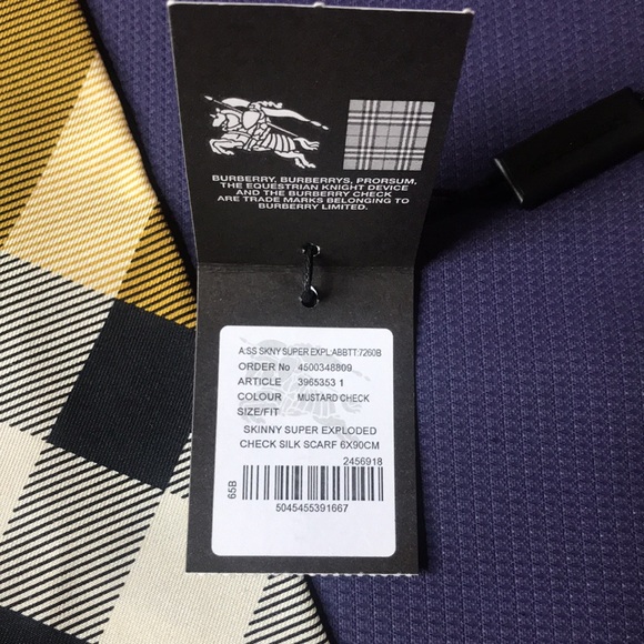 Burberry Skinny Check Silk Scarf in Mustard Check - Picture 5 of 5